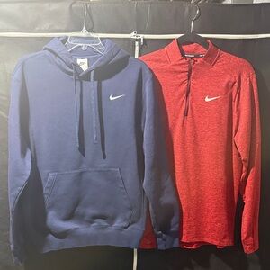 Nike Navy Blue Hoodie and Red Quarter-Zip Shirt
